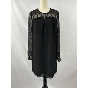 Reiss Callista Mini Dress Black 6 Lace Sleeves Sheer Lined